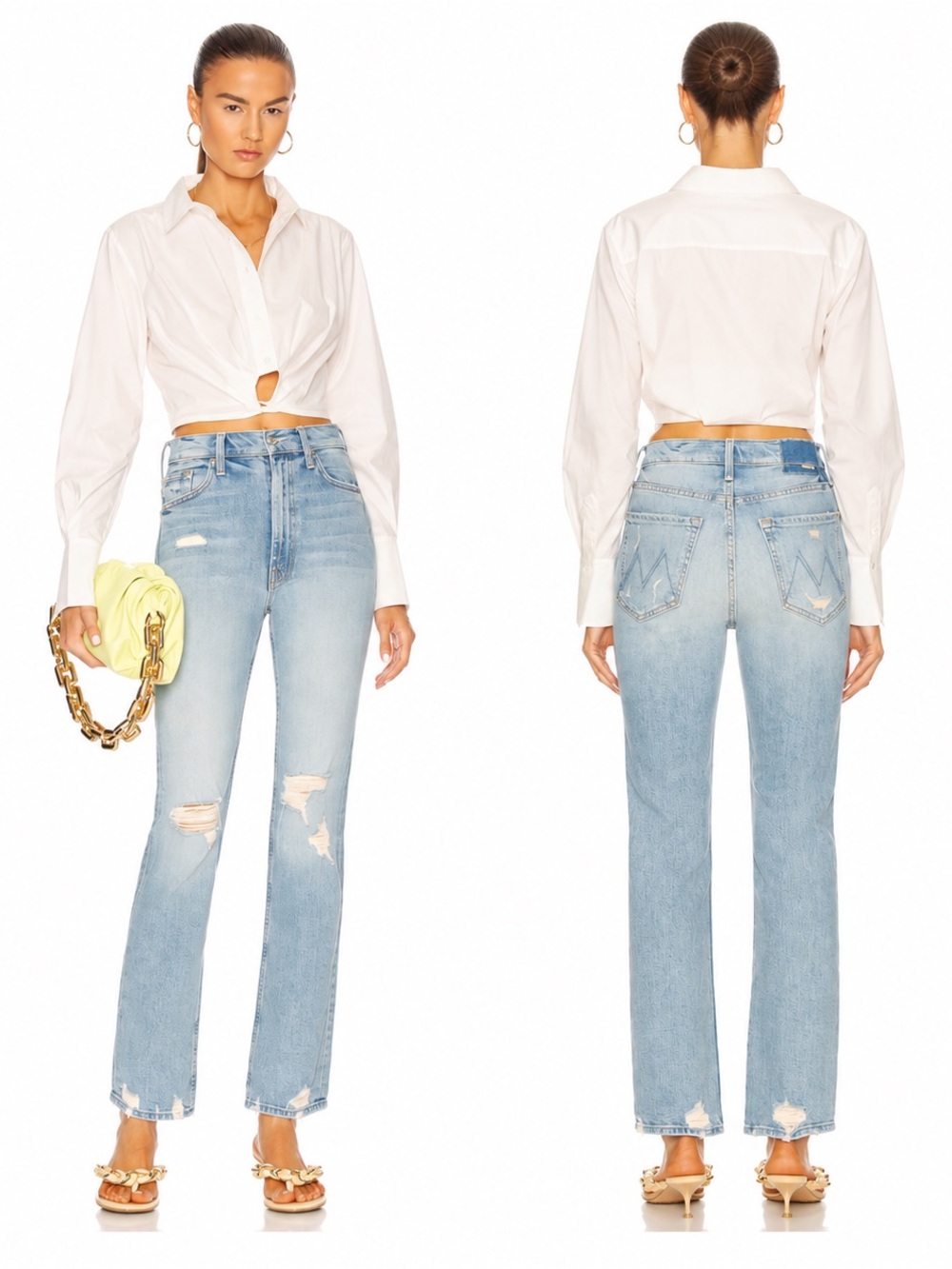 MOTHER High Waisted Rider Skimp
Confession Light Blue Distressed Jeans 27 NEW